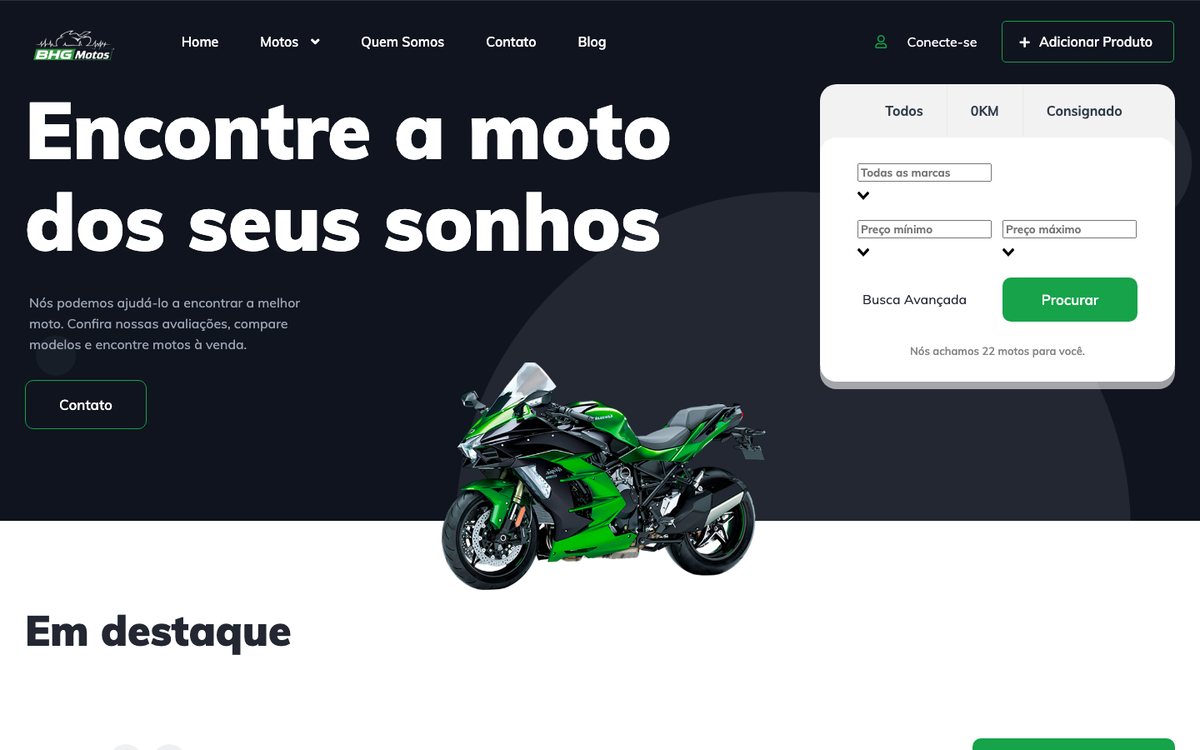 Página inicial do site BHG Motos