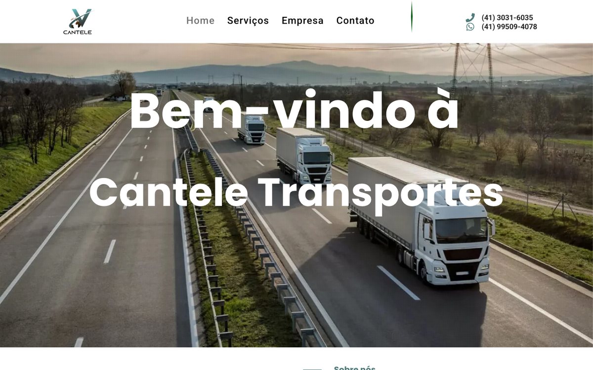 Página inicial do site Cantele Transportes