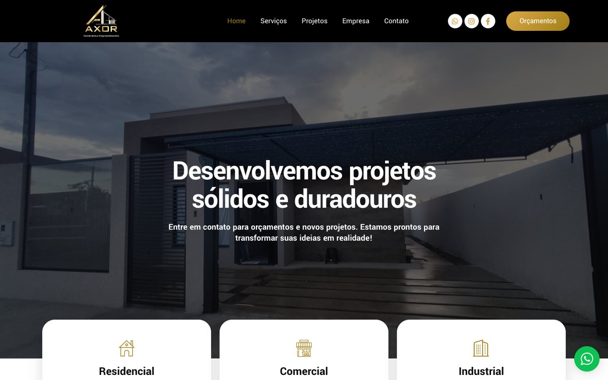 Página inicial do site Construtora Axor