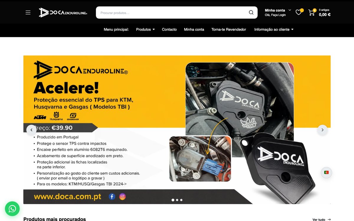 Página inicial do site DOCA Enduroline