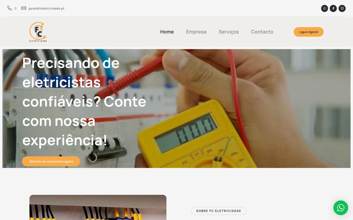 Página inicial do site FC Eletricidade