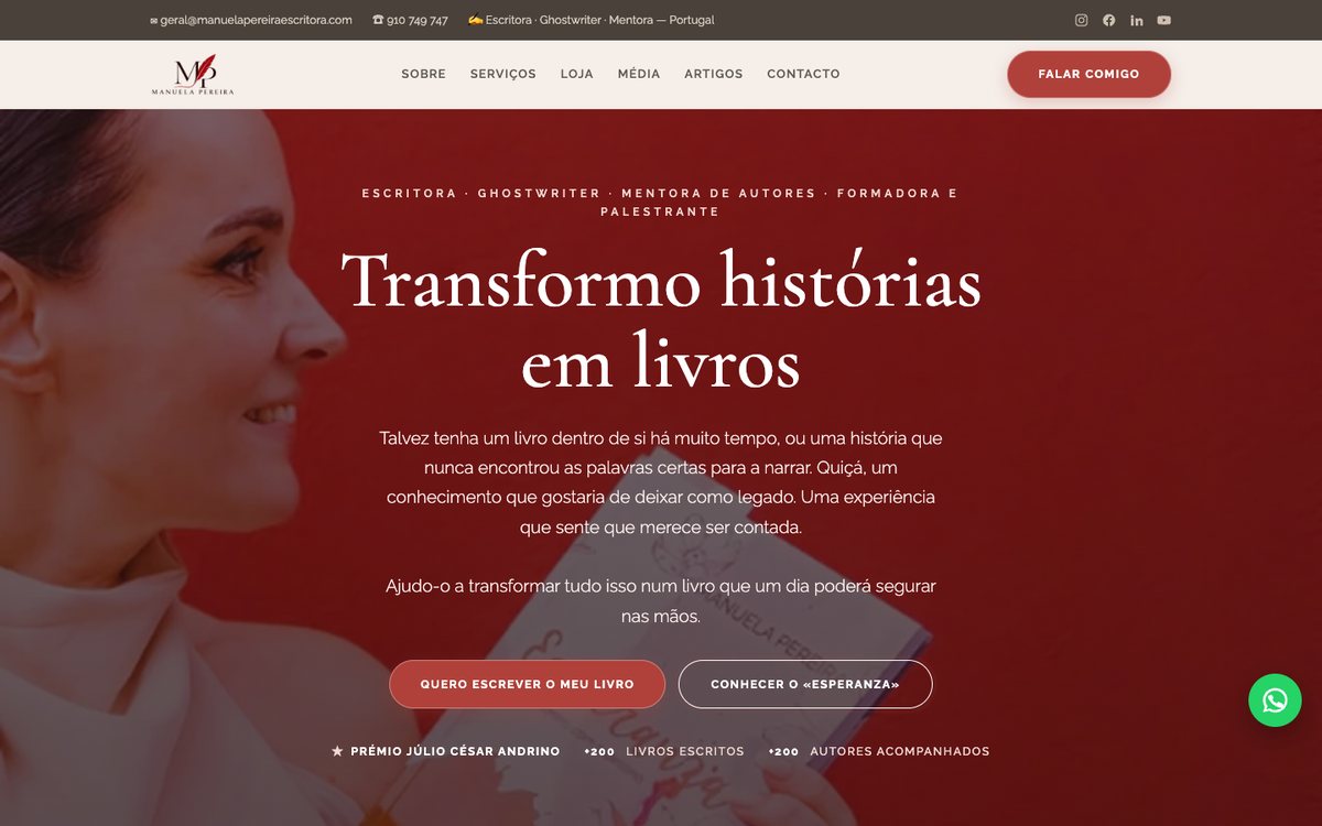 Página inicial do site Manuela Pereira
